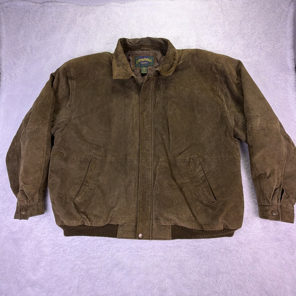VTG Cambridge Classics Suede Leather Jacket Mens XL Quilted Liner Brown‎ -READ-